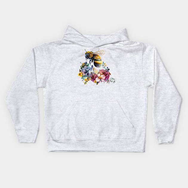 Floral Bee Watercolor Kids Hoodie by CreativeDesignsx